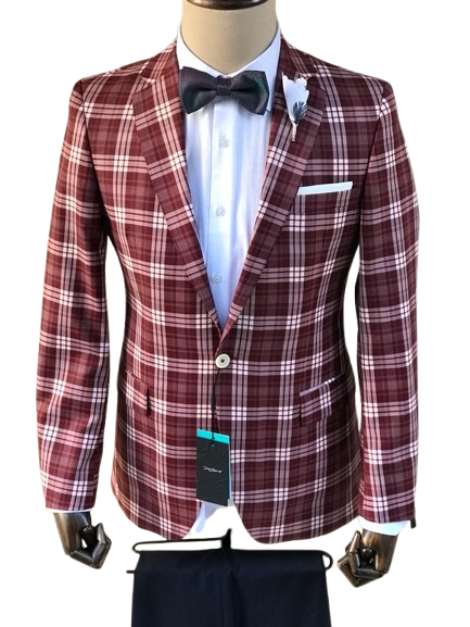 Diecapri Wine Check Blazer – Red Carpet Chief Edition