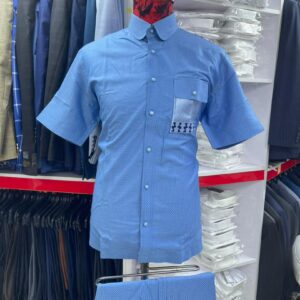 St Manuels Sky Blue Patterned Native Wear Set for Men – Modern Senator Style