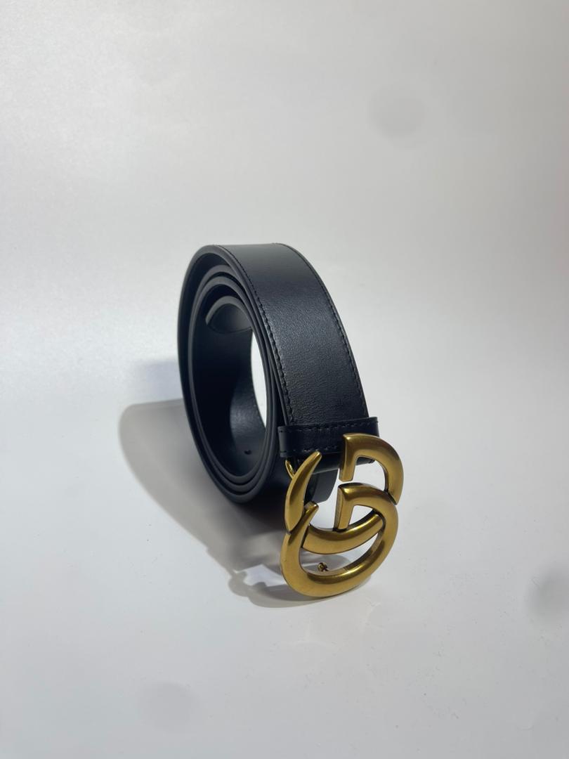 St Manuels Premium Black Leather Belt with Gold Buckle – Luxury Men’s Accessory