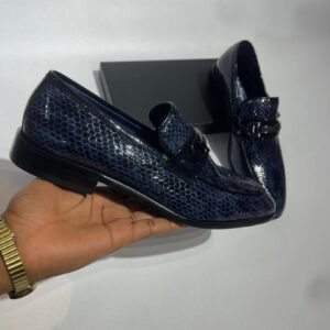 St Manuels Luxury Navy Python-Texture Loafers – Premium Slip-On Elegance