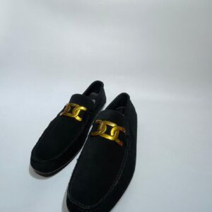 St Manuels Luxury Black Suede Chain Loafers – Gold Detail Slip-On