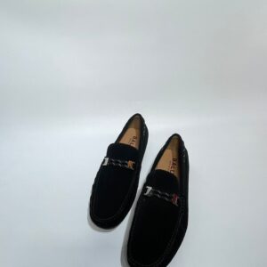 St Manuels Luxury Black Suede Metal Accent Loafers – Premium Slip-On, Top view
